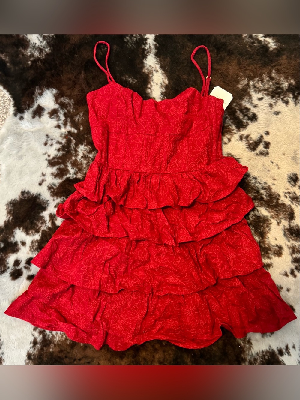 Altar'd State Red Ruffled Tiered Spaghetti Strap Dress - Small